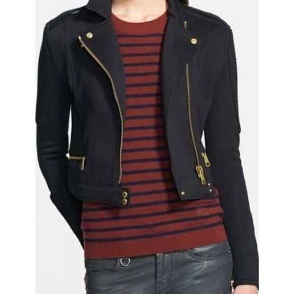Burberry Brit Women’s Black Gold Hardware Moto Motorcycle Zip Jacket US Size 8 - Picture 9 of 9